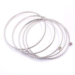 Stackable Set of 5 Silver Colorful Rhinestone Bangle Bracelets
